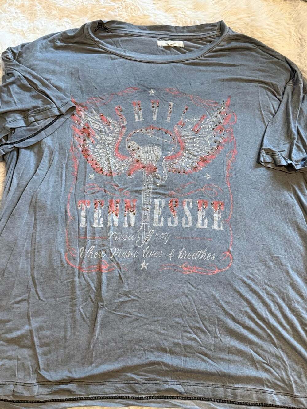 Maurices Nashville Tennessee Graphic T-Shirt Size L Gray Rhinestone